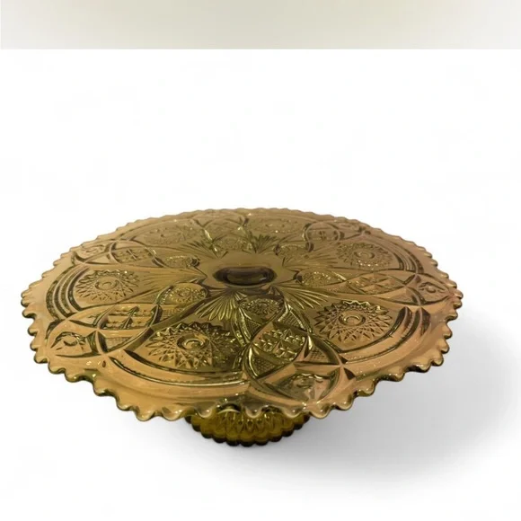 Vintage Green Glass Imperial Cake Plate